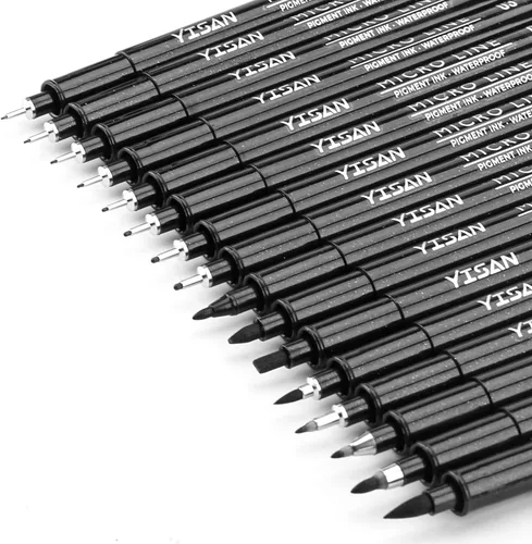 Miniatura 7 de YISAN Plumas de Punta Ultra Fina Negras 01, Bolígrafos de Tinta de Punta Extra Fina, Marcadores de Arte Finos de 0.25mm Sin Derrames para Dibujo