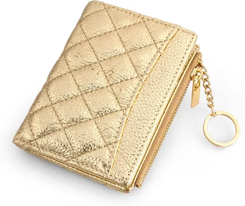 Miniatura 12 de befen Cartera delgada de cuero auténtico con RFID, billetera de dos pliegues para mujer con bolsillo con cremallera y llavero, Negro, Talla única