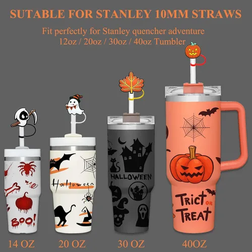 Miniatura 2 de 4 piezas de cubiertas de pajitas de Halloween - Cubierta de pajita espeluznante para vaso Stanley, accesorios de pajitas de silicona para vasos