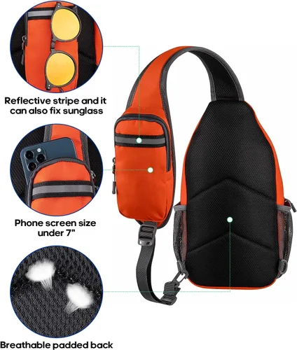 Miniatura 131 de WATERFLY Bolsa pequeña de senderismo: mochila cruzada para el pecho, mochila para hombres y mujeres con correa de hombro agradable a la piel