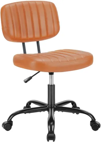 Miniatura 9 de Silla de escritorio de oficina sin brazos, soporte lumbar de respaldo bajo, pequeña ergonómica, silla giratoria de piel sintética de 360° con altura