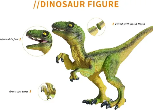 Miniatura 5 de JR PARK 2 Piezas Juguetes de Dinosaurio, Figura de Acción de Dinosaurio Verde Velociraptor Grande de 15.5″, Juguetes de Dinosaurios Realistas
