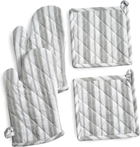 Miniatura 11 de Juego de guantes de horno y soportes para ollas - Guantes resistentes al calor duraderos - Mitones gruesos para cocina - Adecuados para cocinar