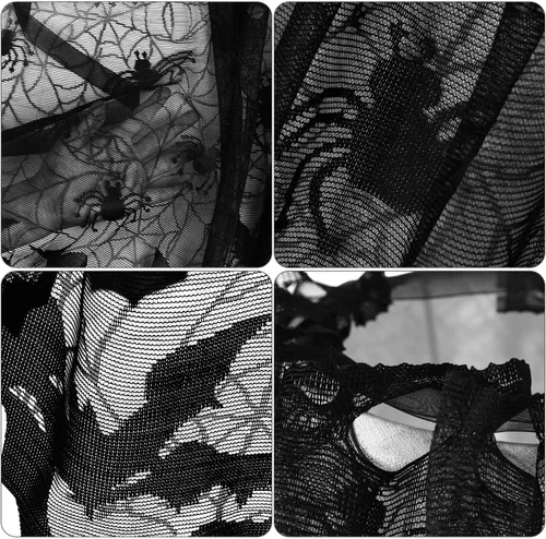 Miniatura 6 de Boao 2 cortinas de telaraña de Halloween, cubierta de encaje para ventana, puerta, chimenea, cubierta de bufanda con 2 cintas para decoración