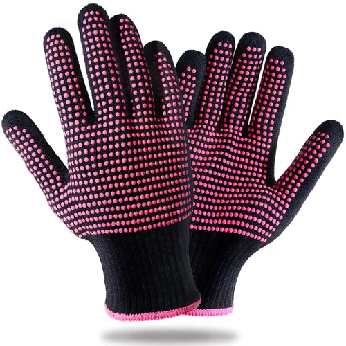 Teenitor 2 guantes resistentes al calor con golpes de silicona, guantes profesionales a prueba de calor para peinar el cabello, rizador, hierro Rojo