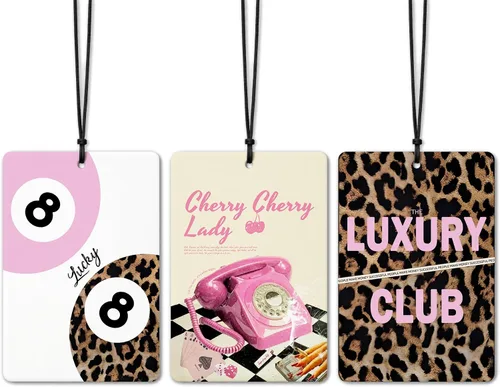 Ambientador de Coche con Estampado de Guepardo Rosa Caliente 3 Piezas para Mujeres, Lindo Ambientador de Papel Colgante con Aroma Dulce, Decoración
