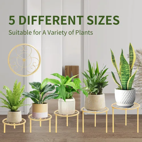Miniatura 2 de Juego de 5 piezas de estantes de metal para flores, estantes resistentes para plantas de diferentes tamaños, estantes de flores de hierro, adecuados
