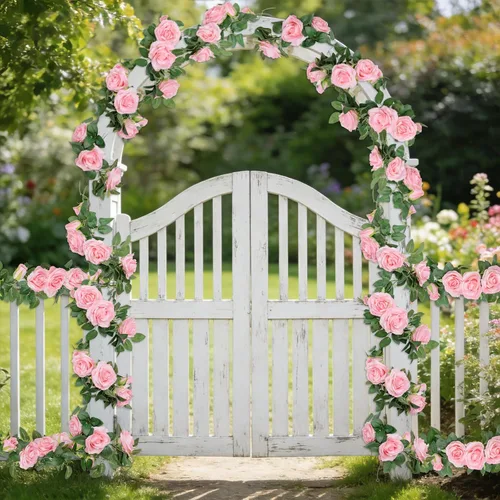 Miniatura 5 de U'Artlines Paquete de 5 guirnaldas florales de vid de rosas artificiales de color rosa en total de 32.5 pies, guirnalda de flores de seda de vid