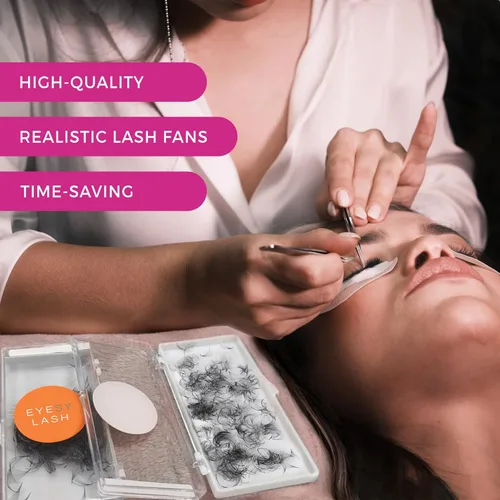 Miniatura 2 de Eyesy Lash 500 Camellia Premade Fans - 5D 0.07 Tamaño 7-9-11mm Rizo C - Extensiones de pestañas postizas naturales en abanico prefabricadas, 3