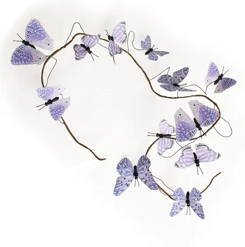 Miniatura 23 de Guirnalda de mariposa artificial, enredaderas decorativas de mariposa falsas, decoración colgante de mariposa única en 3D para pared del hogar, Azul