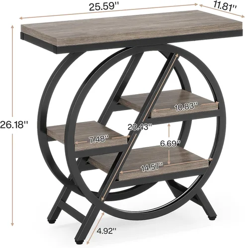Miniatura 2 de Tribesigns Mesa auxiliar para sala de estar, mesa auxiliar estrecha de 3 niveles con almacenamiento, mesa auxiliar de sofá de madera con marco