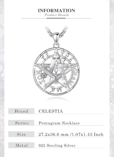 Miniatura 8 de CELESTIA Collar de pentagrama de plata de ley 925 para mujeres y hombres, cadena de 24 pulgadas, Plata esterlina
