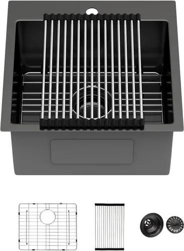 Miniatura 10 de Fregadero de cocina para exteriores, 21 x 20 pulgadas, fregadero de barra para exteriores, fregaderos de cocina de acero inoxidable de montaje