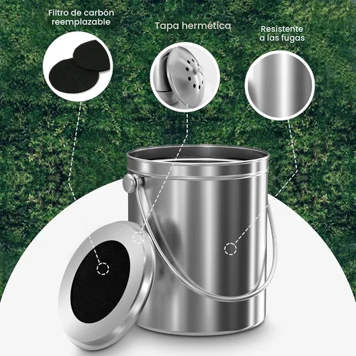 Miniatura 4 de Utopia Kitchen contenedor de compost para interior, compostaje sin olor con filtro de carbón, compostador grande de acero inoxidable de 1.3 galones