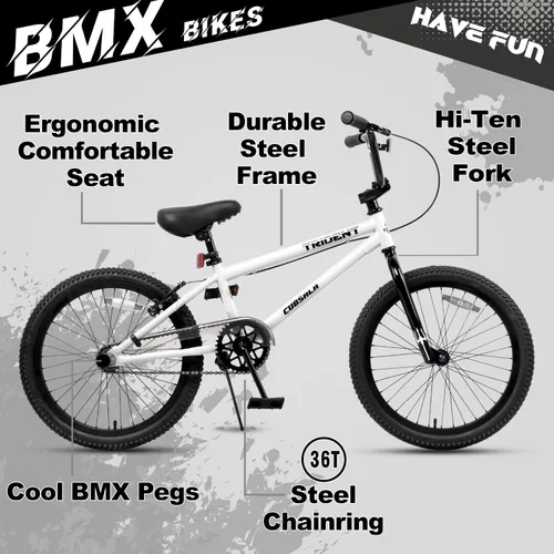 Miniatura 3 de cubsala 20 24 26 Inch BMX Race Bike Trident Bicycles Beginner-Level to Advanced Riders with 2 Pegs, Multiple Colors Blanco