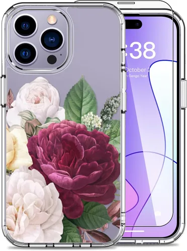 Miniatura 19 de LUHOURI Funda para iPhone 15 Pro Max con protector de pantalla, transparente de acrílico, diseños de moda para mujeres y niñas, funda protectora a