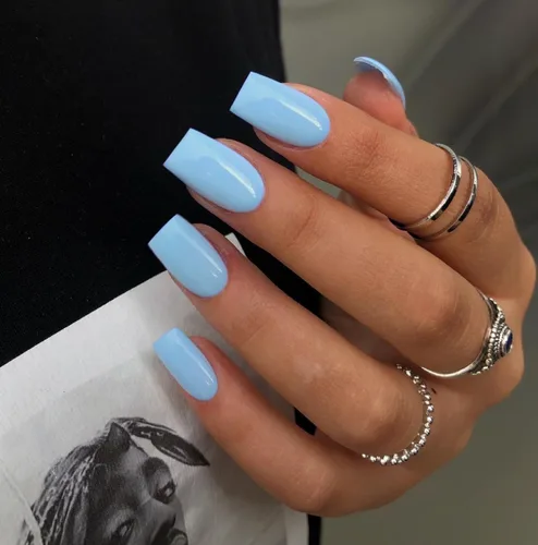 Miniatura 16 de KQueenest Uñas Postizas de Presión Azul Real Cortas Medianas Cuadradas con Pegamento, Juego de Uñas Falsas Sólidas Oscuras Cortas Ataúd Acrílicas