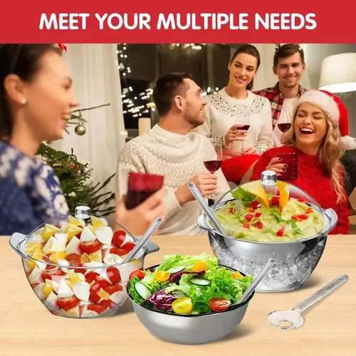 Miniatura 4 de INNOVATIVE LIFE Cuenco refrigerado para servir con base enfriadora de hielo, cuencos de ensalada helados para fiestas, perfecto para cualquier