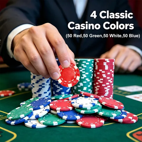 Miniatura 4 de SEETOOOGAMES 200 fichas de póquer de casino a rayas de 0.41 oz de arcilla compuesta, 4 colores (rojo, verde, blanco y azul)
