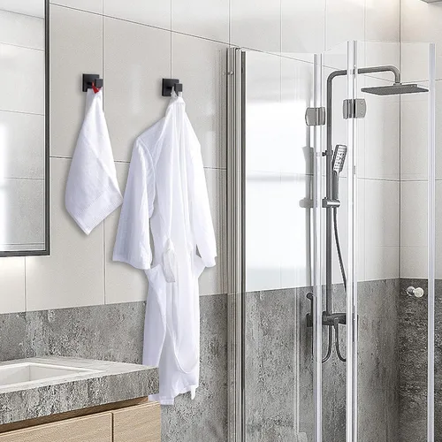 Miniatura 4 de Ganchos de pared para toallas de baño, color negro mate, gancho para toallas de baño, acero inoxidable, cuadrado, para toalla, abrigo, gancho