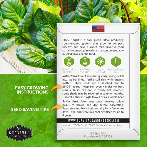 Miniatura 2 de Survival Garden Seeds - Semilla de Tatsoi Black Knight para plantar - 1 paquete con instrucciones para plantar y cultivar deliciosas verduras