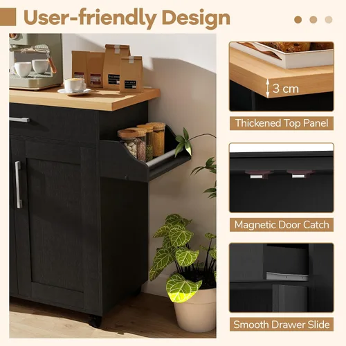 Miniatura 9 de LOKO Carrito de isla de cocina con ruedas, armario de almacenamiento de cocina con cajón, toallero, estante para especias y estante ajustable