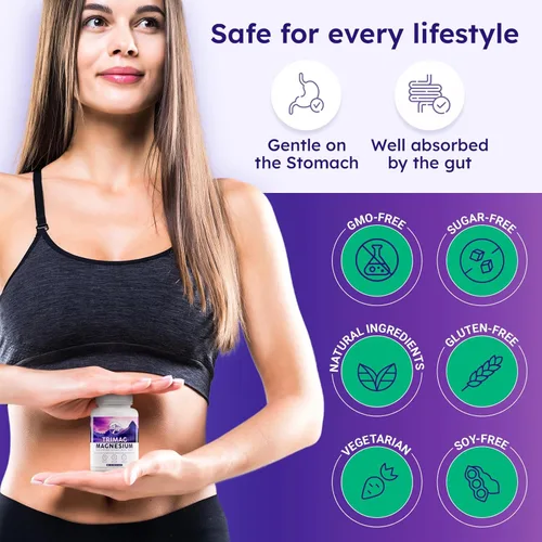 Miniatura 5 de Complejo triple de magnesio – 300 mg por porción – glicinato, taurato, malato – quelado, suave para el estómago – Etiqueta limpia – Hecho en Estados