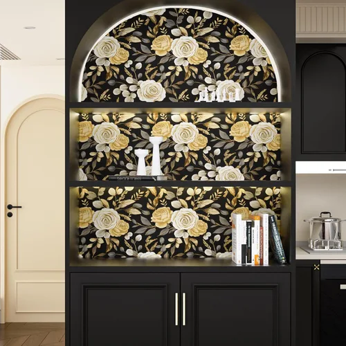 Miniatura 6 de Papel tapiz floral oscuro, papel tapiz autoadhesivo para despegar y pegar, papel tapiz de vinilo negro bohemio para armarios, papel adhesivo