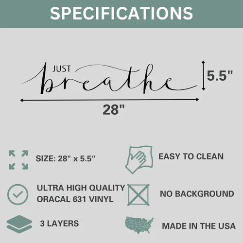 Miniatura 5 de Calcomanía de pared grande con texto en inglés «Just Breathe» para dormitorio, estudio de yoga o sala de meditación, recordatorio sereno