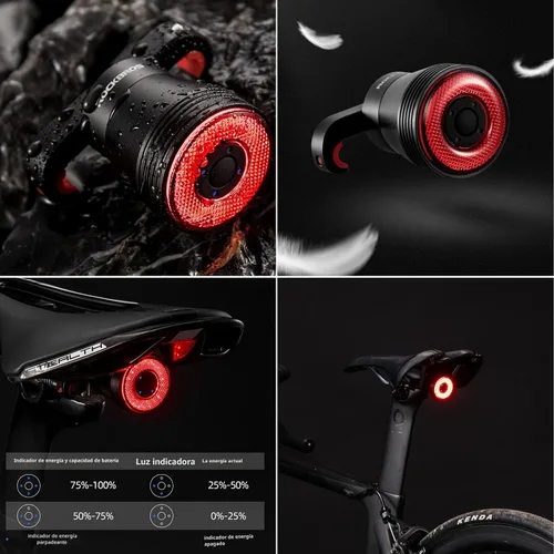 Miniatura 5 de ROCKBROS Luz Trasera de Bicicleta Inteligente, Luces Traseras de Bicicleta con Sensor de Freno para Paseo Nocturno, Luces Traseras LED