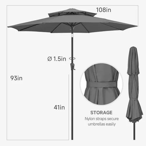 Miniatura 5 de FLAME&SHADE - Paraguas de 9 pies para patio - Paraguas de exterior de 2 niveles con botón de inclinación y manivela para protección UV, paraguas