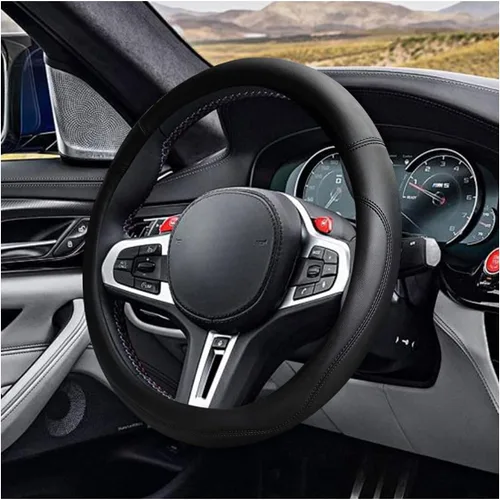 Miniatura 9 de LAINLOY Funda para volante de automóvil de 14.5"-15", funda de cuero de microfibra, decoración de volante antideslizante y transpirable, accesorios