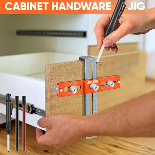 Miniatura 9 de Plantilla de hardware para gabinete con lápiz de agujero profundo, herramienta de plantilla de mango de gabinete ajustable con orificio