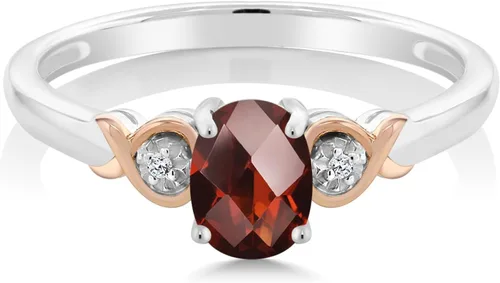Miniatura 29 de Gem Stone King Anillo de compromiso de plata de ley 925 y oro rosa de 10 quilates, piedra preciosa ovalada de 0.276 x 0.197 in, con acento