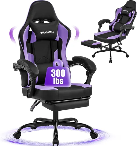 Miniatura 8 de Silla Gaming Silla de Videojuegos con Reposacabezas Grande, Reposabrazos de Conexión, Silla Ergonómica de Computadora de Cuero PU Retro para Gaming