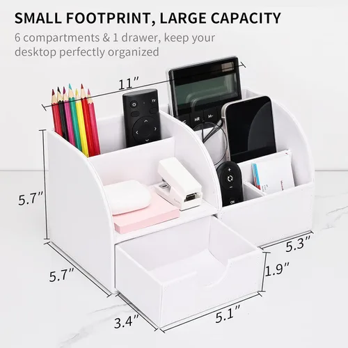 Miniatura 6 de Organizador de escritorio de polipiel con 7 compartimentos de almacenamiento para artículos de papelería, tarjetas de visita, lápices, bolígrafos
