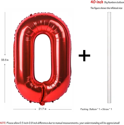 Miniatura 2 de Globo gigante de helio de 40 pulgadas, número 0 rojo, de poliéster, película de aluminio, 0-9, para niña y niño, autoinflable, dígito cero