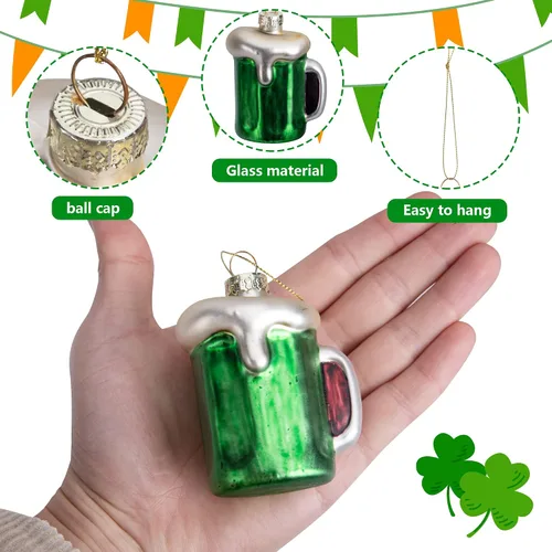 Miniatura 3 de 9 adornos de cristal para el día de San Patricio, Irlanda verde con sombrero de trébol de San Patricio, adornos colgantes de cerveza, adornos