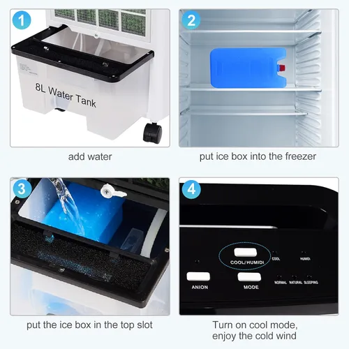 Miniatura 4 de Enfriador de aire evaporativo 3 en 1, enfriador de aire oscilante ancho con humidificador, control remoto, 2 paquetes de hielo y tanque de agua