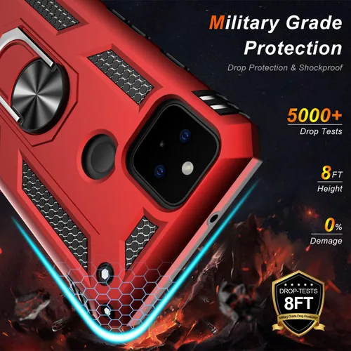 Miniatura 2 de LUMARKE Funda para Google Pixel 5 con protector de pantalla, pasa 16 pies, probada en caídas, grado militar, con soporte de anillo magnético, Rojo