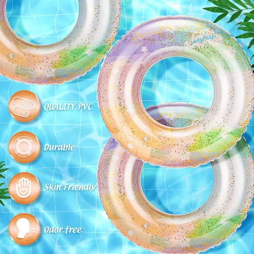 Miniatura 4 de Wettarn Flotadores inflables de piscina, 8 unidades, tubos de natación para niños, tubos de piscina con purpurina interior de lentejuelas, tubo