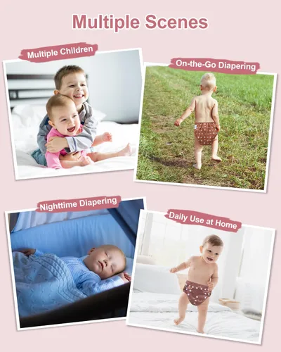 Miniatura 4 de babygoal AWJ Pañales de tela con panel abdominal, paquete de 13, 6 fundas de pañal con 6 insertos y bolsa seca para humedad, ajustables, lavables