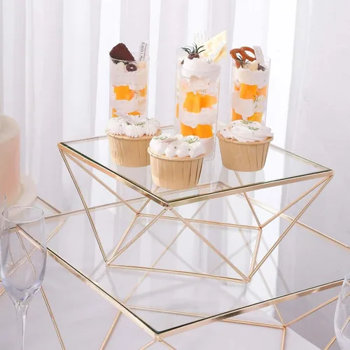 Miniatura 7 de Efavormart - Soporte redondo de metal dorado de 18 pulgadas para tartas, diseño barroco adornado con parte superior de cristal, bandeja