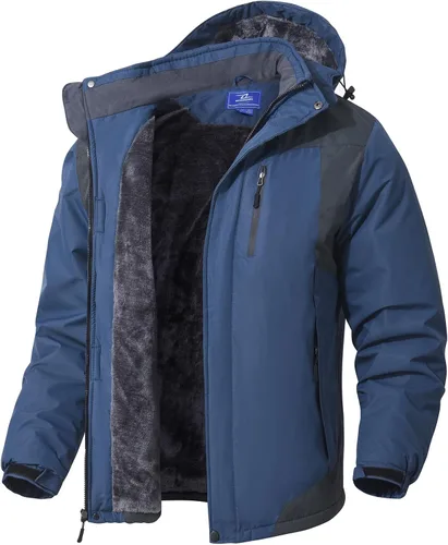 Miniatura 12 de SPOSULEI - Chaquetas de esquí para hombre con capucha, chaquetas de snowboard, impermeables, forro de vellón, abrigos con bolsillos múltiples