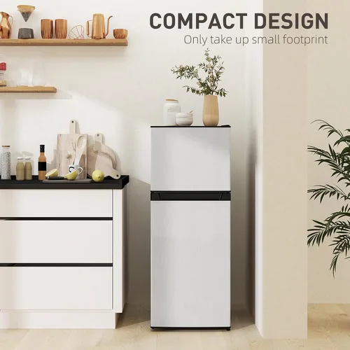 Miniatura 8 de HOMCOM Mini refrigerador de 4 pies cúbicos con congelador, refrigerador compacto de doble puerta con termostato ajustable, estante y puerta