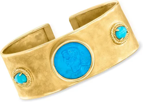 Ross-Simons Brazalete italiano Tagliamonte de imitación turquesa estilo cameo en oro de 18 quilates sobre esterlina. 7 pulgadas, Gema, multi