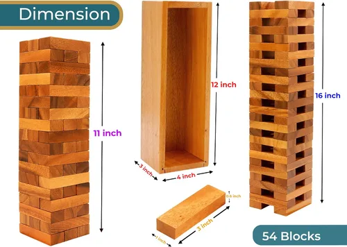 Miniatura 4 de BSIRI Juego familiar de torre de madera para adultos mayores y adultos y bloque de fiesta apilable clásico para desafiar tus habilidades, torres