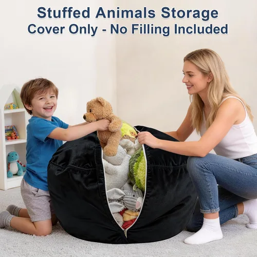 Miniatura 2 de Lukeight - Puf de almacenamiento de animales de peluche para niños, funda para puf de dinosaurio con cremallera para organizar la habitación