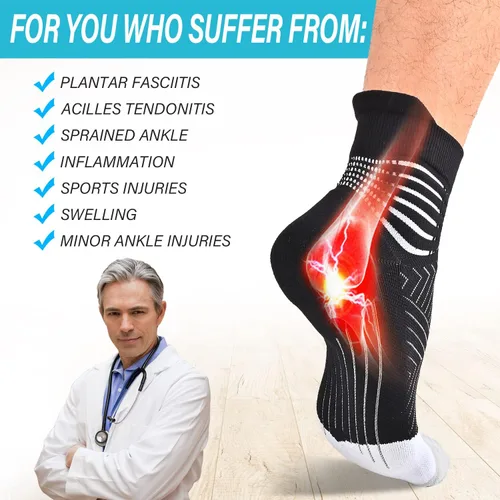 Miniatura 6 de Calcetines de compresión para el tobillo para mujer, con absorción Coolmax, deportivos y acolchados, alivio de la fascitis plantar, paquete de 2, 3