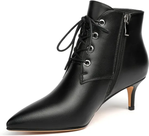 Miniatura 2 de Eldof Botines de tacón bajo para mujer, con puntera puntiaguda, 2.3 pulgadas, con cordones, cómodas botas para caminar